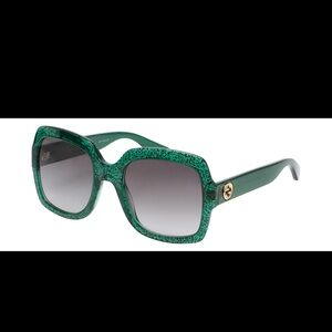 Gucci Acetate Square Frame Sunglasses GG0036S Glitter Green